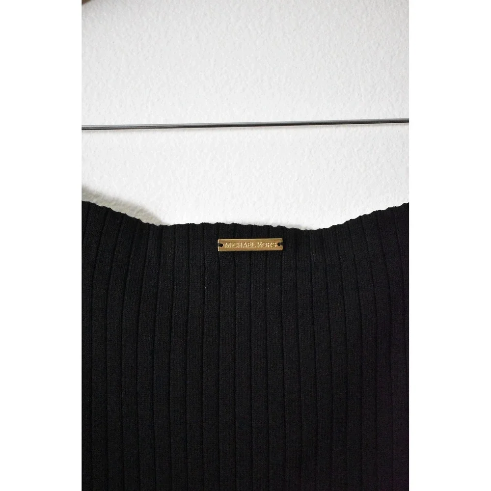 Michael Kors Sweater Dress Womens Large Black Modern Off-Shoulder Ribbed Knit